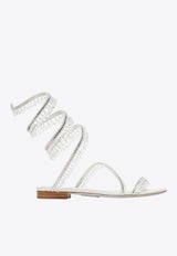 Rene Caovilla Chandelier Crystal Flat Sandals Ivory C11249-010-R001CYTS IVORY SATIN/CRYSTAL-TRANS ST