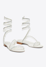 Rene Caovilla Chandelier Crystal Flat Sandals Ivory C11249-010-R001CYTS IVORY SATIN/CRYSTAL-TRANS ST