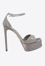 Rene Caovilla Anastasia 130 Crystal Pearl Platform Sandals Gray C11588-130-R001V095 GREY SATIN/LIGHT CHROME STRA