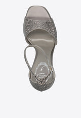 Rene Caovilla Anastasia 130 Crystal Pearl Platform Sandals Gray C11588-130-R001V095 GREY SATIN/LIGHT CHROME STRA