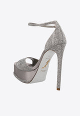 Rene Caovilla Anastasia 130 Crystal Pearl Platform Sandals Gray C11588-130-R001V095 GREY SATIN/LIGHT CHROME STRA
