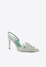 Rene Caovilla 80 Crystal Embellished Slingback Pumps Mint C11702-080-PN01X727 LGHT GRN LAC-LMB/CHRYS OPAL