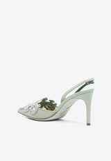 Rene Caovilla 80 Crystal Embellished Slingback Pumps Mint C11702-080-PN01X727 LGHT GRN LAC-LMB/CHRYS OPAL