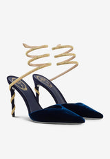 Rene Caovilla Margot 105 Velvet Pumps Blue C11790-105-VL01Y018 BLUE VEL/METAL SNSHNE STRS