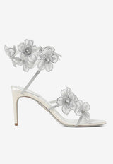 Rene Caovilla Flower 80 Leather Sandals C12476-080-R001V155 IVORY SATIN/CRYSTAL STRASS