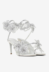 Rene Caovilla Flower 80 Leather Sandals C12476-080-R001V155 IVORY SATIN/CRYSTAL STRASS