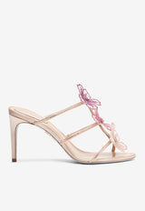 Rene Caovilla Peach Flower 80 Rhinestone-Embellished Mules C12477-080-R001V402 BEIGE SATIN/SILK-FUXIA MULTI