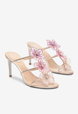 Rene Caovilla Peach Flower 80 Rhinestone-Embellished Mules C12477-080-R001V402 BEIGE SATIN/SILK-FUXIA MULTI