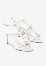 Rene Caovilla Peach Flower 80 Rhinestone-Embellished Sandals C12497-080-R001V155 IVORY SATIN-LAMB/CRYSTAL STRA