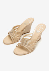 Rene Caovilla Full Trim 80 Crystal-Embellished Wedge Mules C12499-080-R001V104 BEIGE SATIN/GOLDEN SHADOW