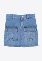 Chloé Kids Girls Logo Patch Denim Skirt Blue C20456/Z04_DENIM