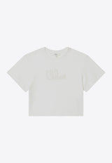 Chloé Kids Girls Embroidered Logo Cropped T-shirt White C20655-CCO/R_CHLOE-117