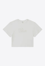 Chloé Kids Girls Embroidered Logo Cropped T-shirt White C20655CO/R_CHLOE-117