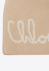 Chloé Kids Girls Logo Intarsia Pompom Beanie Beige C20675CO/R_CHLOE-257