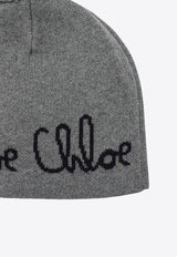 Chloé Kids Girls Logo Intarsia Pompom Beanie Gray C20675CO/R_CHLOE-A46