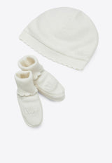 Chloé Kids Babies Logo Embroidered Beanie and Booties Gift Set - Set of 2 White C20768CO/R_CHLOE-117