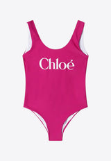 Chloé Kids Girls Logo Print One-Piece Swimsuit Fuchsia C20866NY/S_CHLOE-46S