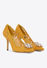 Dolce & Gabbana Bellucci 90 Brooch Lace Pumps Yellow CD0101 AL198 80211