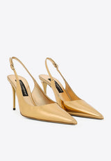 Dolce & Gabbana Lollo 90 Metallic Leather Slingback Pumps Gold CG0621 AY828 89869