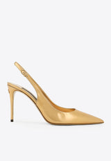 Dolce & Gabbana Lollo 90 Metallic Leather Slingback Pumps Gold CG0621 AY828 89869