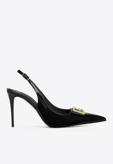 Dolce & Gabbana Lollo 90 Polished Leather Slingback Pumps Black CG0904 A1037 80999