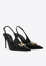 Dolce & Gabbana Lollo 90 Polished Leather Slingback Pumps Black CG0904 A1037 80999