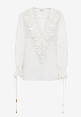 Chloé V-neck Ruffled Top White CH25AHT45699107