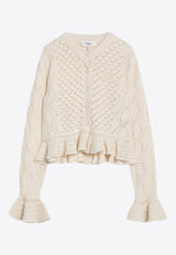 Chloé Crochet Knit Ruffled Cardigan Cream CH25AMC01590/R_CHLOE-107