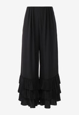 Chloé Ruffled Wide-Leg Silk Pants Black CH25APA02077001