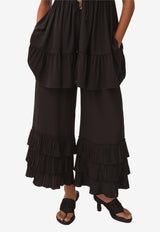 Chloé Ruffled Wide-Leg Silk Pants Black CH25APA02077001