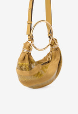 Chloé Mini Bracelet Hobo Bag in Suede and Snakeskin Leather Khaki CH25AS623P9421B
