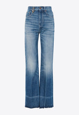 Chloé Washed-Effect Boot-Cut Jeans Blue CH25SDP13255422 Ocean Blue