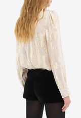 Chloé Floral Brocade Silk Blouse Cream CH25SHT02413103 Coconut Milk