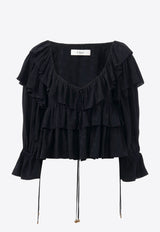 Chloé Floral Jacquard Ruffled Cropped Top Black CH25SHT16330001 Black
