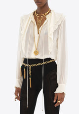 Chloé Ruffled Yoke Silk Georgette Blouse White CH25SHT24335115 Dusty White