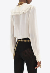 Chloé Ruffled Yoke Silk Georgette Blouse White CH25SHT24335115 Dusty White