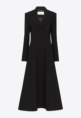 Chloé Double-Breasted Wool Crepe Long Coat Black CH25SMA21302001 Black
