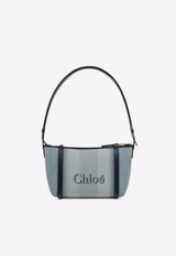 Chloé Logo Embroidered Canvas Shoulder Bag Blue CH25UP566O65485 Moonlight Blue