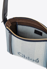 Chloé Logo Embroidered Canvas Shoulder Bag Blue CH25UP566O65485 Moonlight Blue