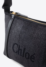 Chloé Logo Embroidered Woven-Raffia Shoulder Bag Black CH25UP566P38001 Black