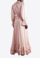 Chloé Ruffled Silk Maxi Dress Pink CH25URO973296H5 Pansy Pink