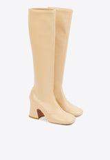 Chloé Janis 80 Knee-High Faux Leather Boots Beige CH25W13HUH/R_CHLOE-086