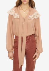 Chloé Tie-Front Gathered Silk Blouse Pink CH26AHT38002 6H7