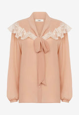 Chloé Tie-Front Gathered Silk Blouse Pink CH26AHT38002 6H7