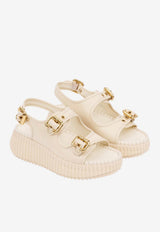Chloé Nama Leather Wedge Sandals Eggshell CH26S17KSN 122
