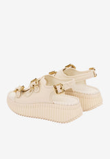 Chloé Nama Leather Wedge Sandals Eggshell CH26S17KSN 122