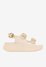 Chloé Nama Leather Wedge Sandals Eggshell CH26S17KSN 122