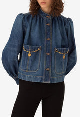 Chloé High-Neck Gathered Denim Jacket Indigo CH26SDV09258 4A1