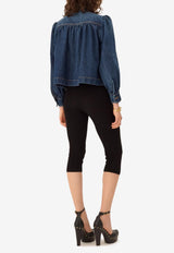 Chloé High-Neck Gathered Denim Jacket Indigo CH26SDV09258 4A1