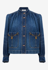Chloé High-Neck Gathered Denim Jacket Indigo CH26SDV09258 4A1